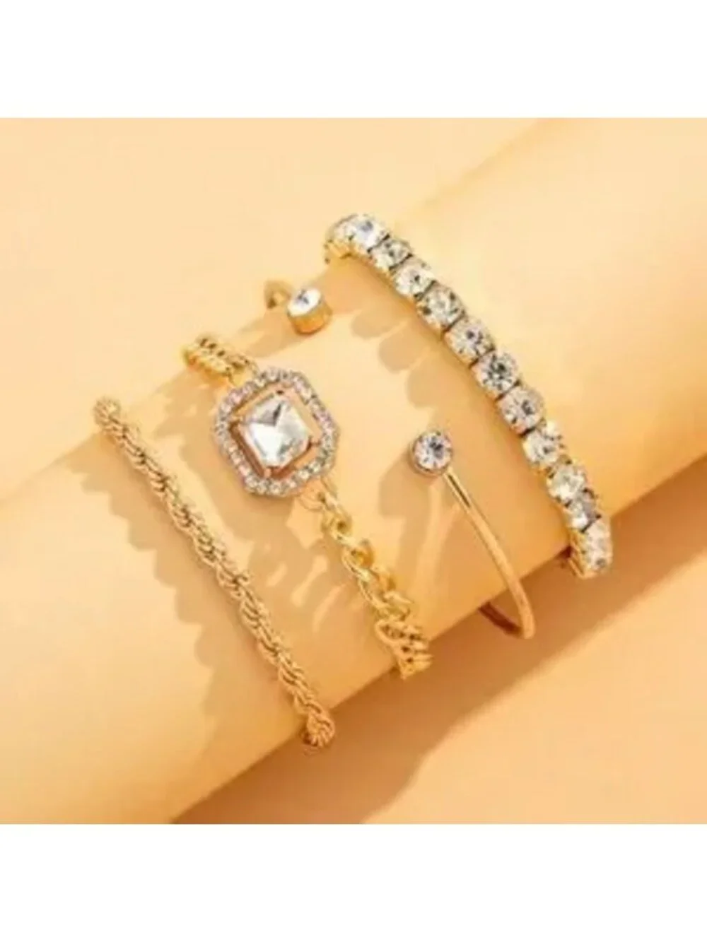 Gold 4pc Crystal Charm Bracelet Set